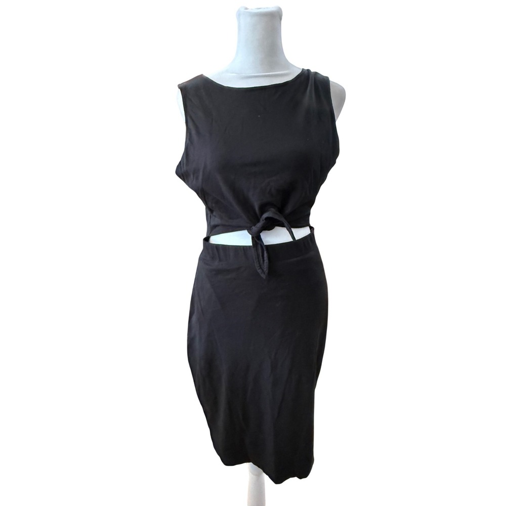 Buffalo‎ David Bitton Black Front Tie Cutout Midi Dress Sleeveless Womens Medium
